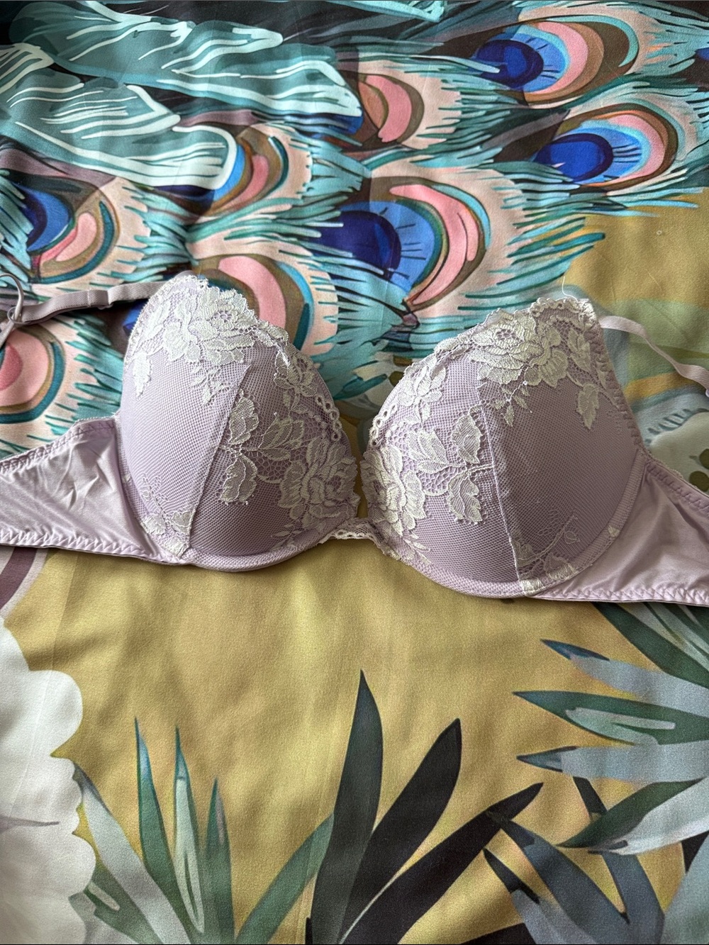 Lace Trim Push-Up Bra in Light Lavender